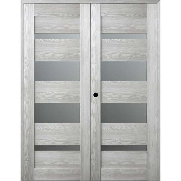 Belldinni Vona- 07-01 72 in. x 80 in. Right Hand Active 4-Lite Frosted Glass Ribeira Ash Wood Composite Double Prehung French Door