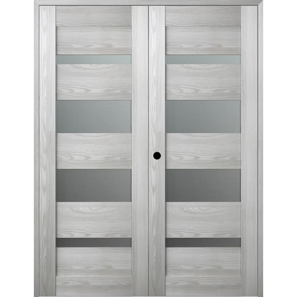 Belldinni Vona- 07-01 64 in. x 80 in. Right Hand Active 4-Lite Frosted Glass Ribeira Ash Wood Composite Double Prehung French Door