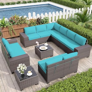 12-Piece Wicker Outdoor Sectional Set with Cushion Blue