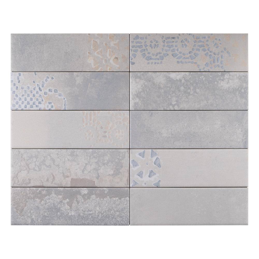 Tempo 3" x 8" White and Gray Porcelain Subway Tile