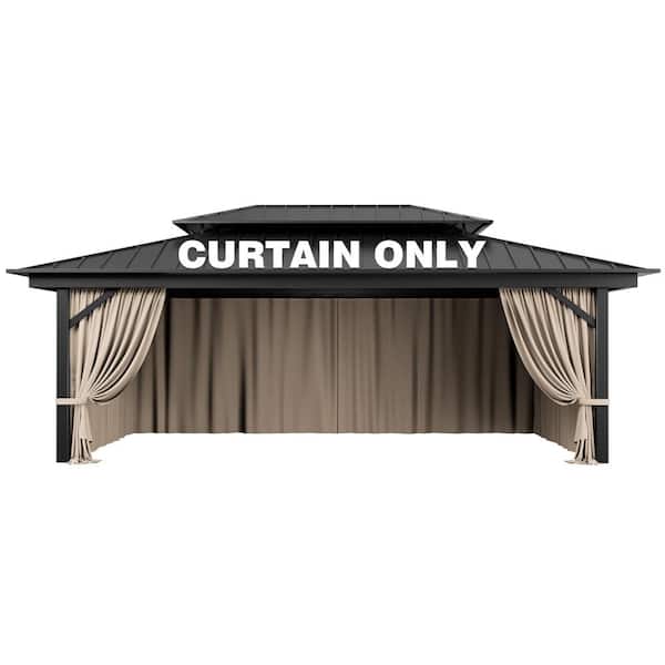 WNP 12 ft. x 20 ft. Universal Outdoor Privacy Curtains, Gazebo Curtain Replacement with Zipper Khaki (4-Side Curtain Only)