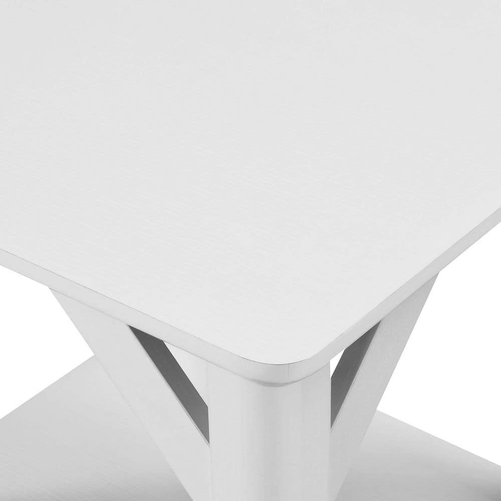 White Woodgrain Rustic End Table with Shelf, 22"