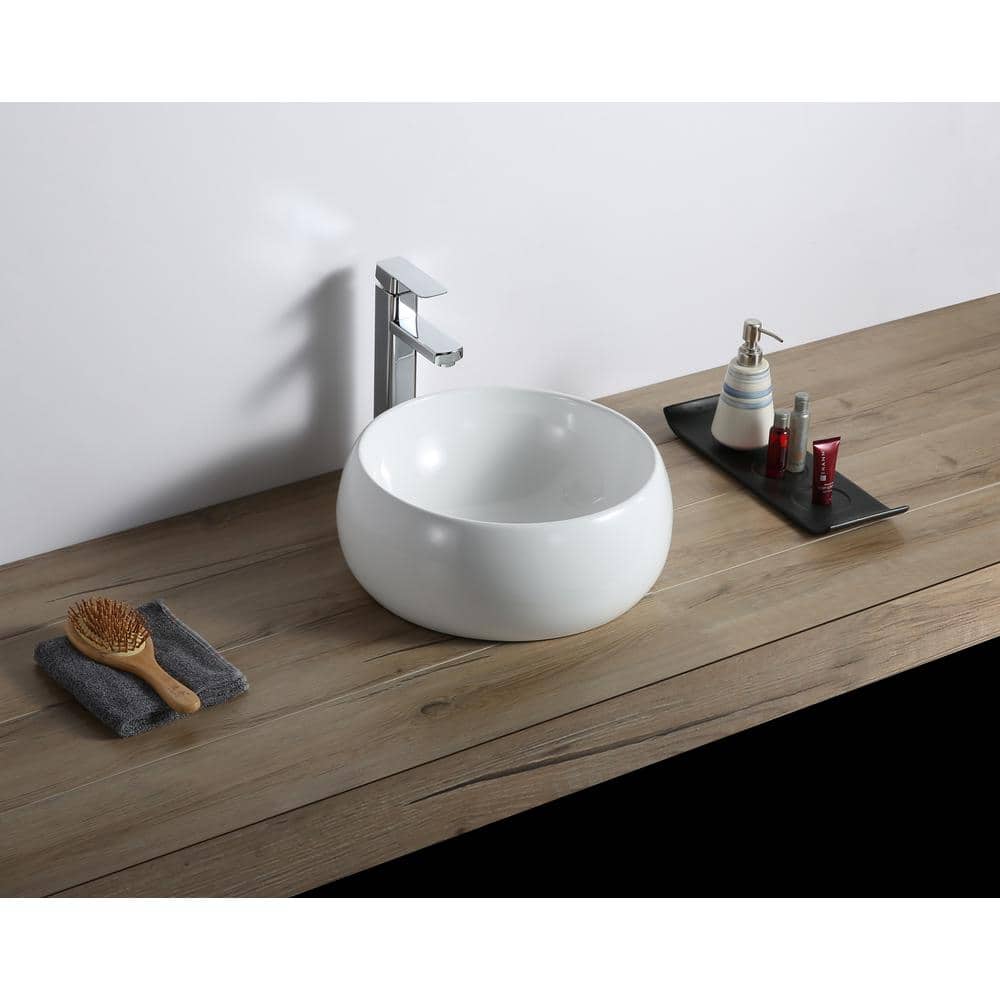 Ruvati 12" Round White Ceramic Above-Counter Vessel Sink
