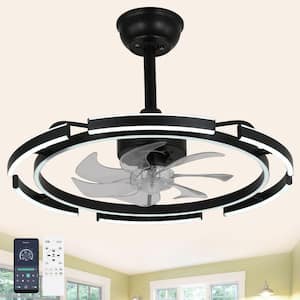 DeClue 24 in. Indoor Black 6 DIY Shapes Smart Ceiling Fan with Remote, Futuristic UFO Design 6-Speed LED Fan Lights