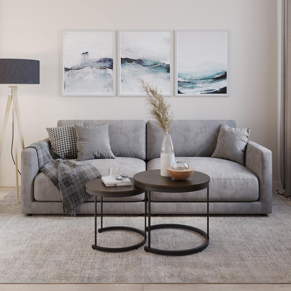Modern Round Nesting Coffee Table Set in Sleek Brown Wood & Metal