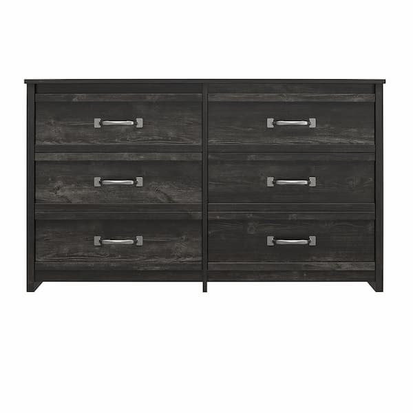 Ameriwood Home DeWitt 6-Drawer Black Oak Dresser (35 in. H x 59.33 in. W x 15.67 in. D)