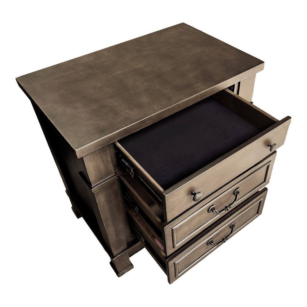 Dark Walnut 3-Drawer Solid Wood Nightstand with USB Port