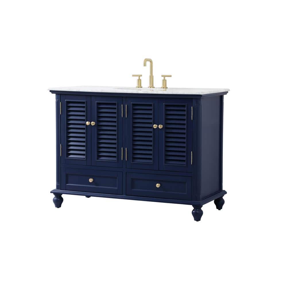 Rhodes 48" Blue Solid Wood Bathroom Vanity with Marble Top