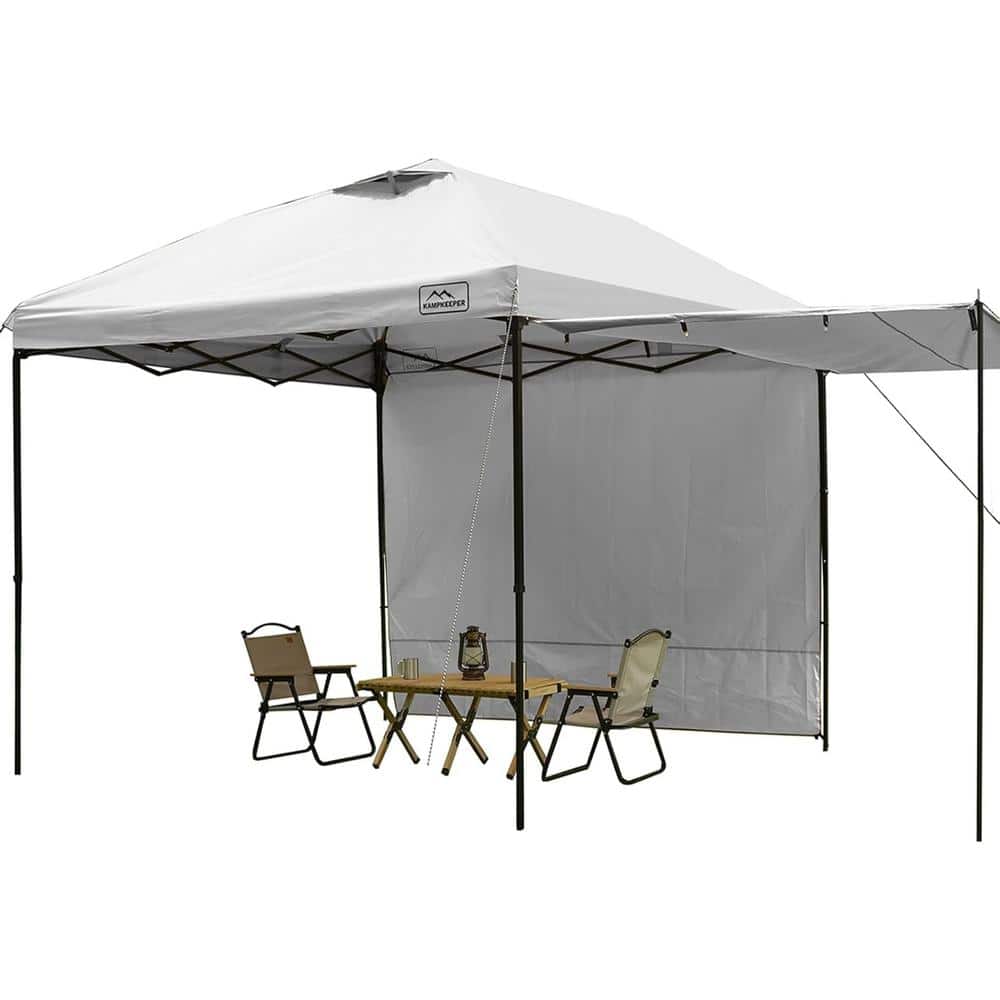White 10  ft.  x 10  ft.  Outdoor Pop Up Canopy Tent with 2 Sidewalls, with