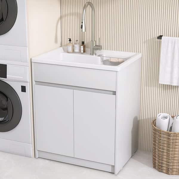 NTQ 30 in. Solid Surface Laundry/Utility Sink & Cabinet with Stainless Steel Faucet