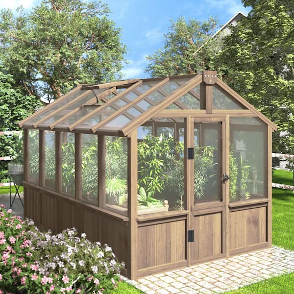 VEIKOUS 6 ft. x 10 ft. Wooden Outdoor Garden Plant Greenhouse with Multi-Layer Polycarbonate Panels and Adjustable Roof Vent