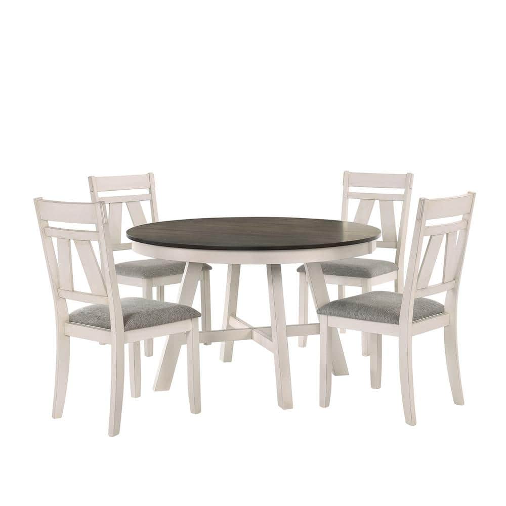 New Classic Furniture Maisie 5-Piece Solid Wood Round Table Set in White/Brown