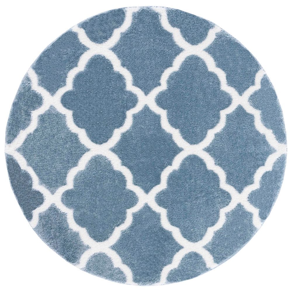 Tahoe Shag 7 ft. x 7 ft. Blue/White Trellis Diamond Round Area Rug price history on PriceWatchPro