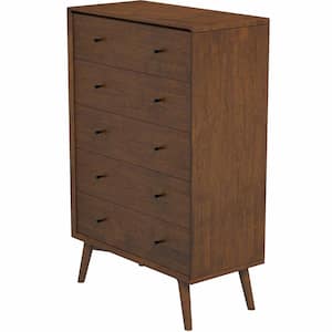 Francesca 5-Drawer Brown Mid-Century Dresser (H 47 x W 31.5 x L 17.5)
