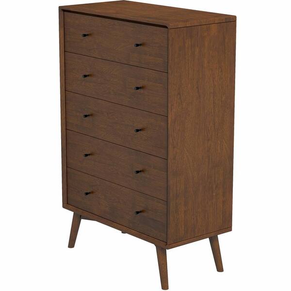 Ashcroft Furniture Co Francesca 5-Drawer Brown Mid-Century Dresser (H 47 x W 31.5 x L 17.5)