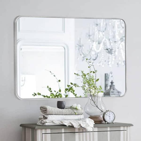 LuxHomez 24 in. W x 36 in. H Silver Vanity Rectangle Wall Mirror Aluminum Alloy Frame Bathroom Mirror