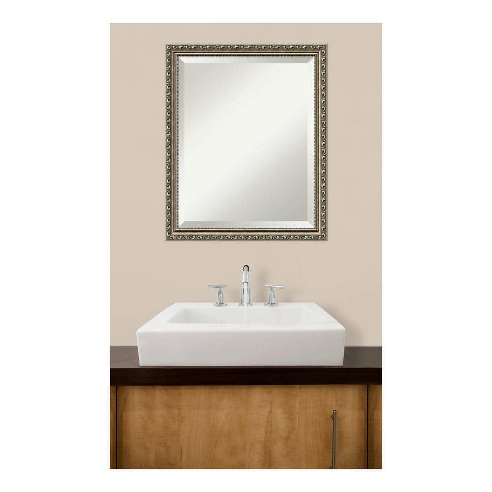 Elegant Parisian Silver Full-Length Beveled Wood Mirror