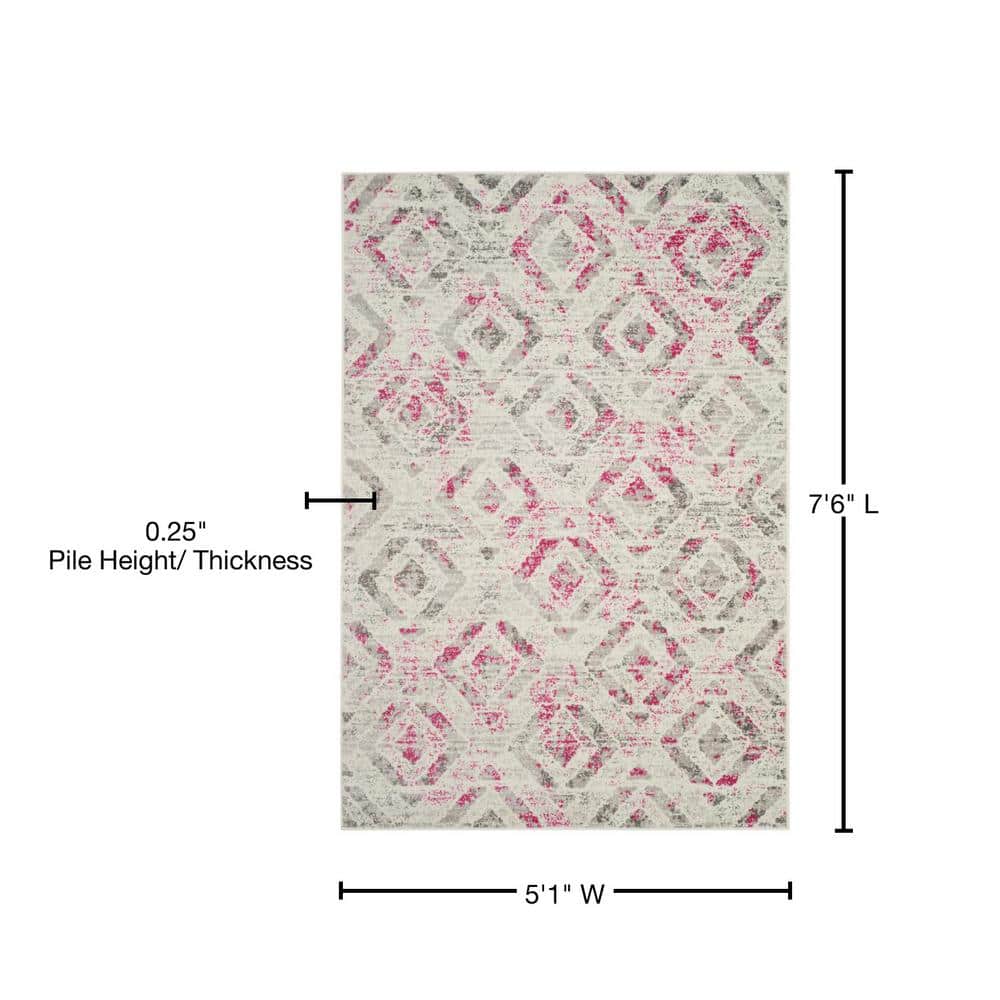 Ivory and Pink Medallion Synthetic 5' x 7' Area Rug