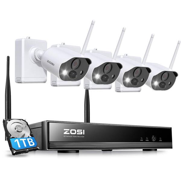 ZOSI H.265+ 8-Channel 3MP 2K 1TB Security Camera System With 4 Wireless Outdoor Bullet Cameras,PIR,2-Way Audio