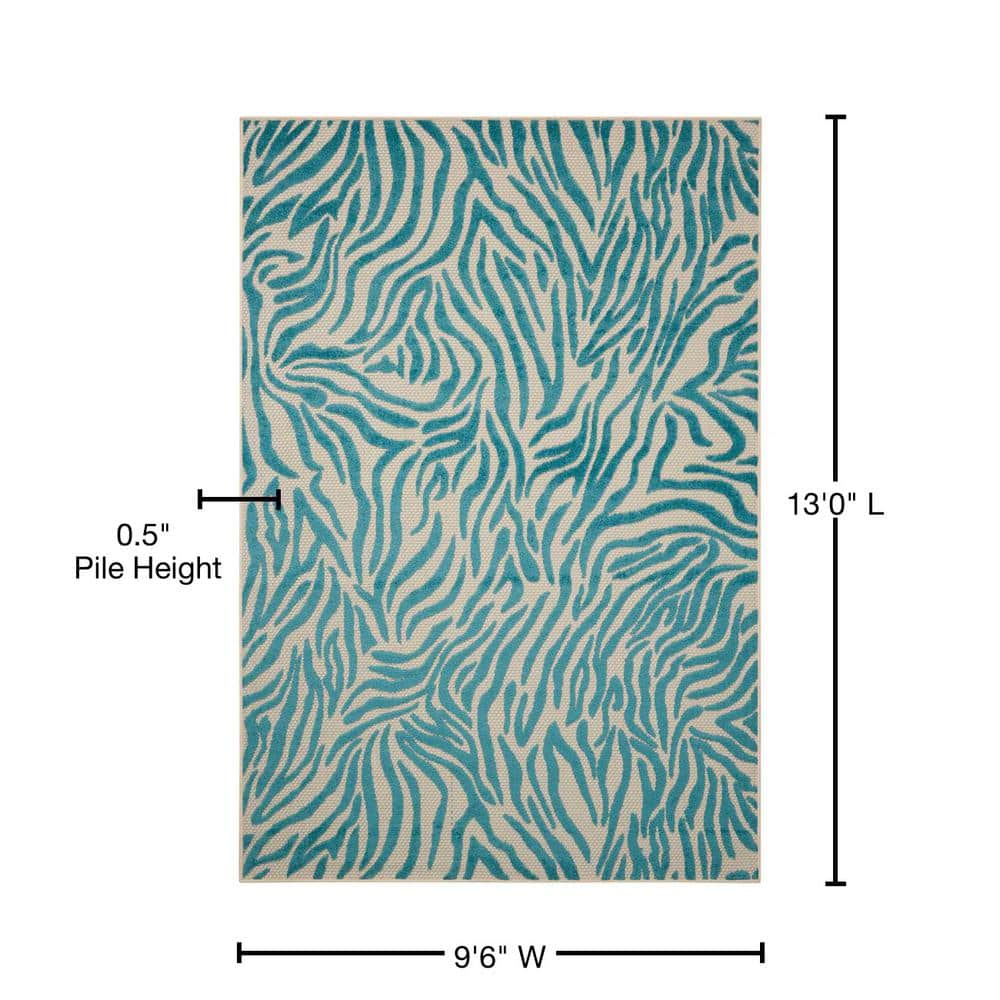 Aloha Blue Flat Woven Synthetic Stain-Resistant Area Rug