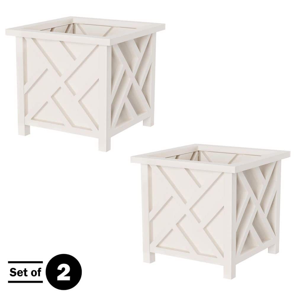 Farmhouse Lattice White Polypropylene Planter Box 14.75" - 2 Pack