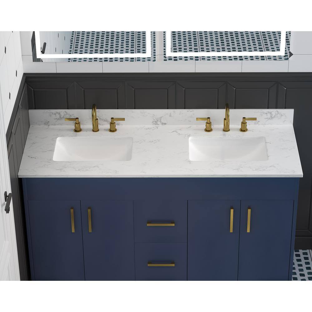 61'' White Engineered Stone Double Sink Vanity Top