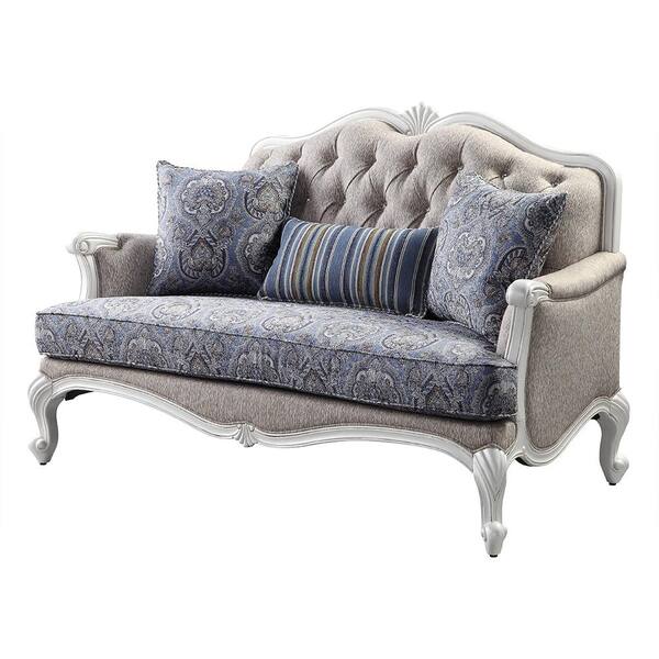 Acme Furniture Ciddrenar 37 in. White Solid Fabric 2-Loveseats with Tight Back