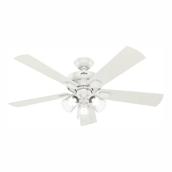 Hunter 54204 52 In Crestfield Fresh White Ceiling Fan With Light, Hunter 52 Inch White Ceiling Fan With Light And Remote
