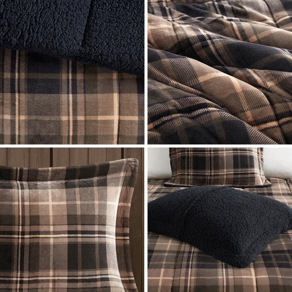 King Brown and Black Microfiber Down Alternative Comforter Set
