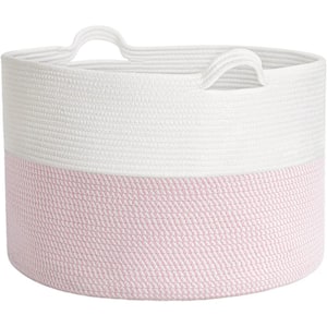 Pink Woven Rope Basket with Handle