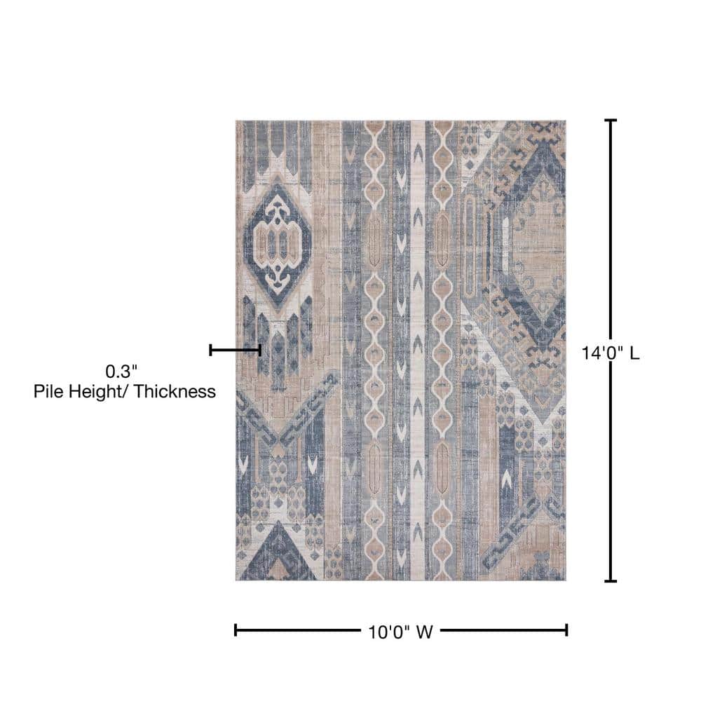 Navy Blue Geometric Synthetic 10' x 14' Rug