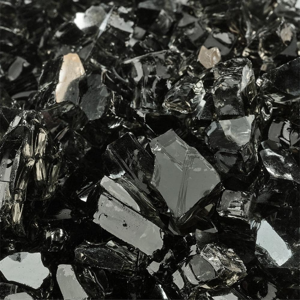 Midnight Black Reflective Fire Glass for Indoor and Outdoor Fire Pits, 10 Pounds