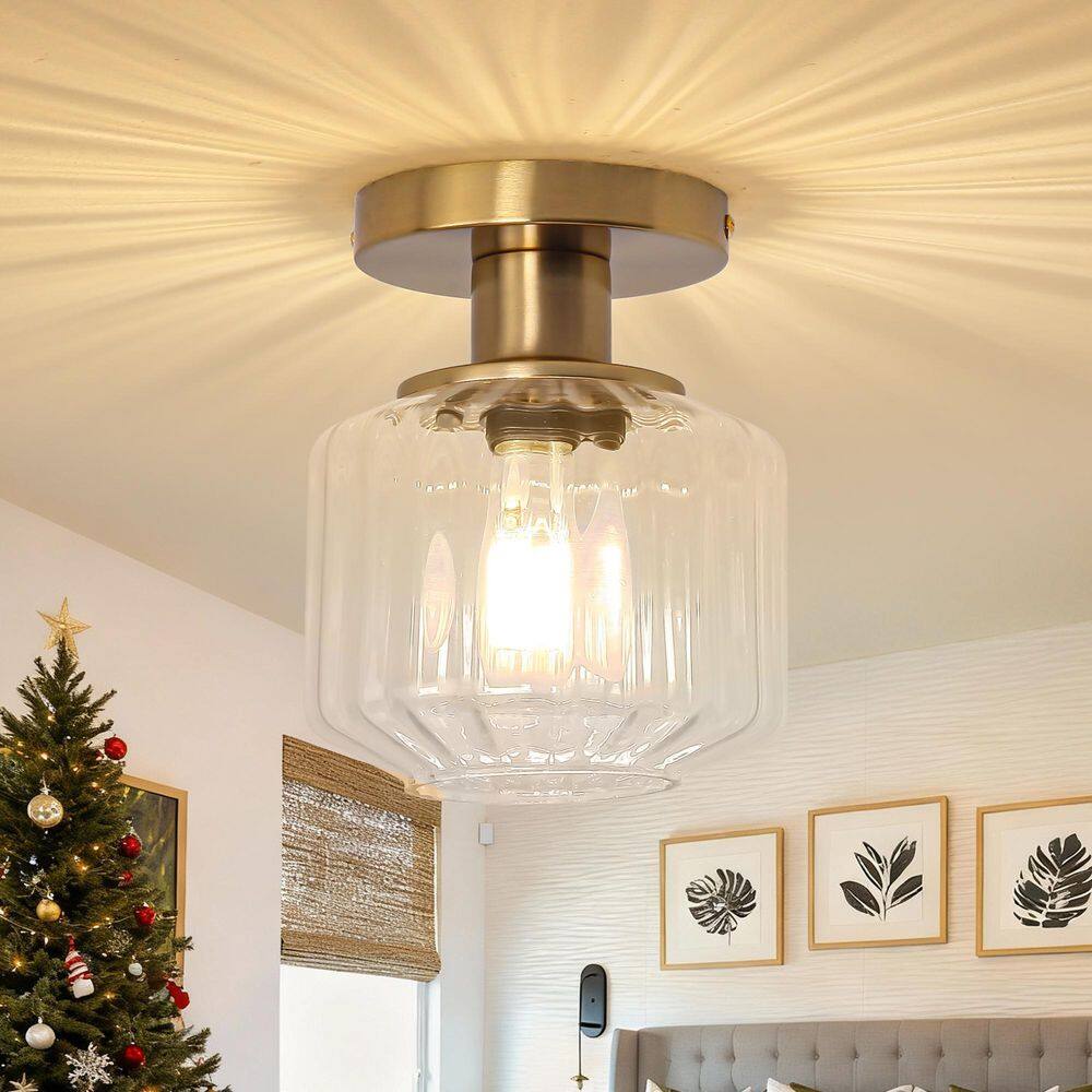 5.9 in. 1-Light Brass Semi-Flush Mount Ceiling Light with Clear Glass Shade price history on PriceWatchPro