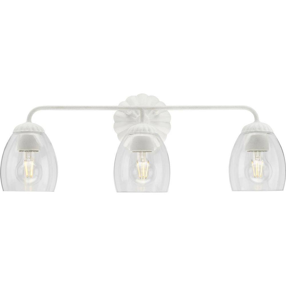 Quillan White Plaster 3-Light Vanity with Clear Glass Shades