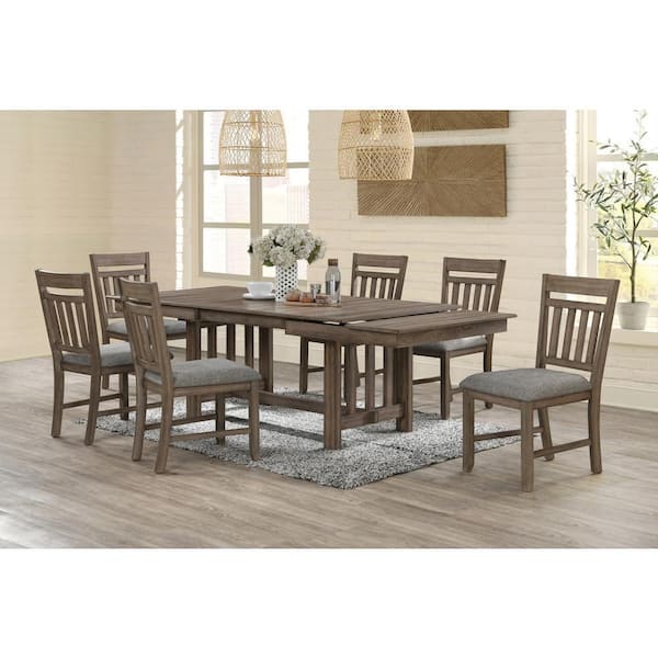 New Classic Furniture Harrisburg 7-Piece Walnut Wood Top Dining Table Set (Seats 6)