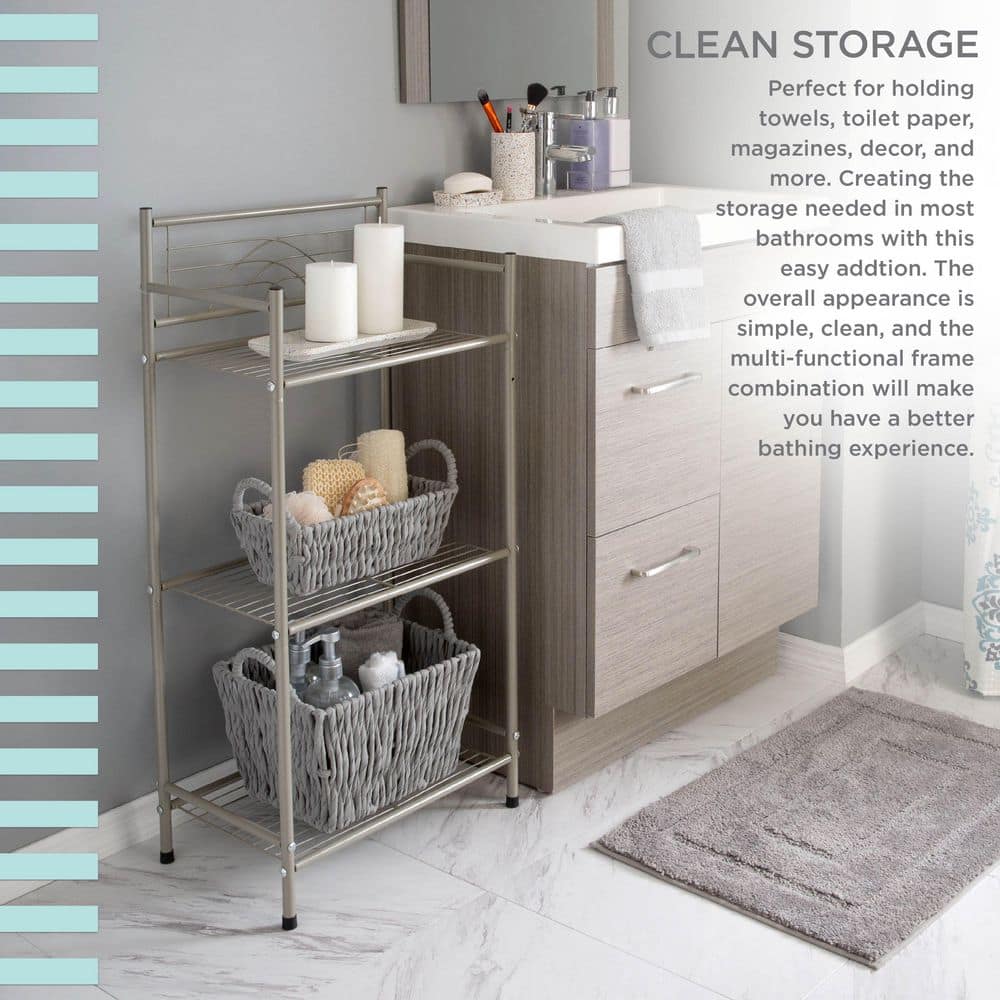Satin Nickel 3-Tier Free Standing Bathroom Storage Rack