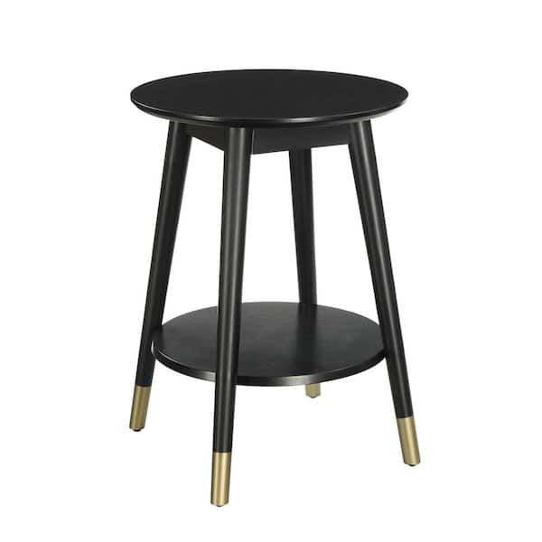 Convenience Concepts Wilson Mid Century Black Round with Bottom Shelf End Table