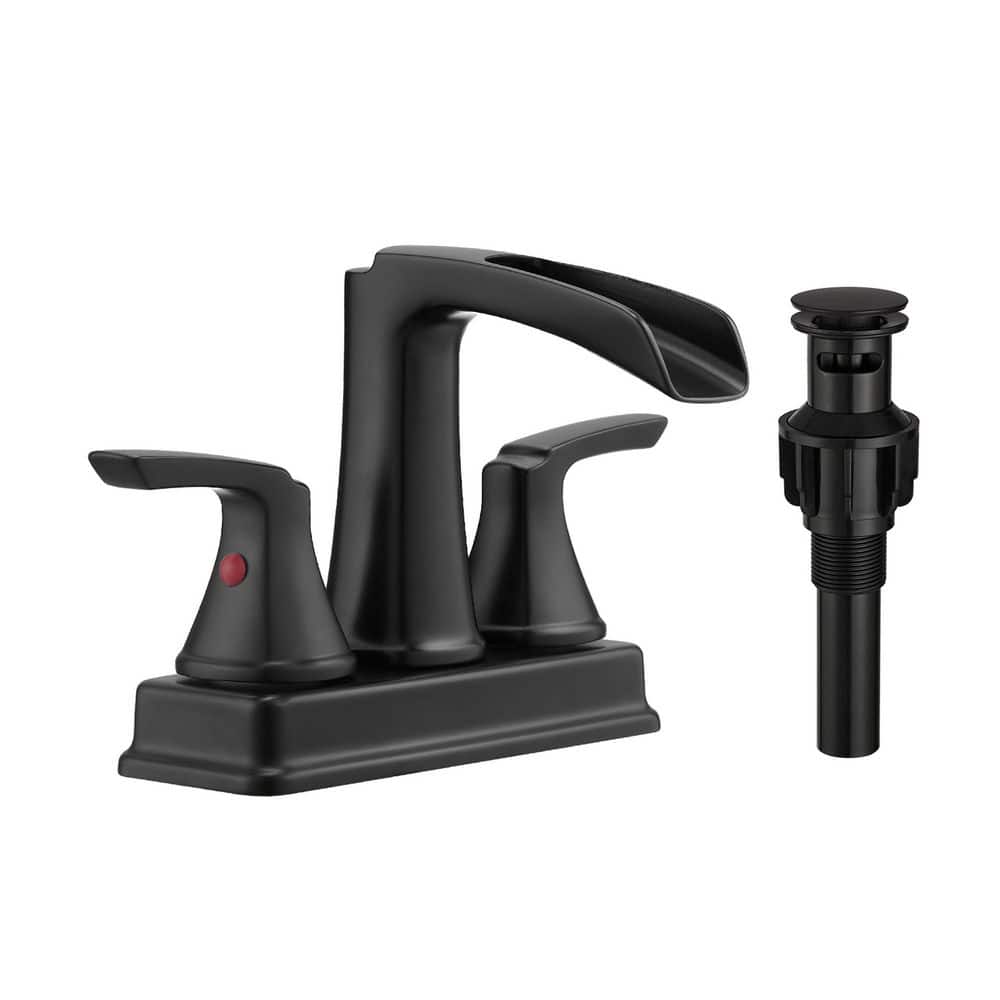4 in. Centerset Double Handle High Arc Bathroom Faucet with Drain Included in Matte Black price history on PriceWatchPro