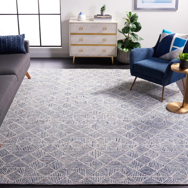 Abstract Blue/Ivory 9 ft. x 12 ft. Diamond Geometric Area Rug