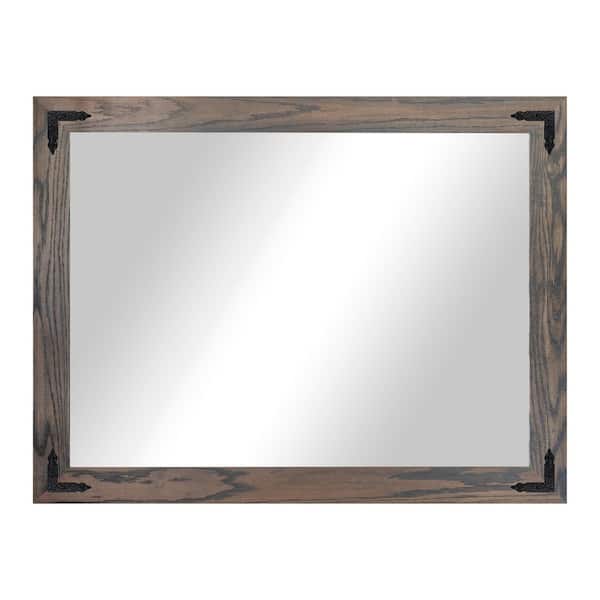 Rayne Mirrors (33 in. W x 38 in. H) Carbon Grey Hardwood Rectangle Mirror with Decorative Corner Bracket