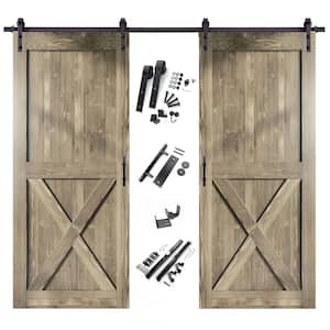 44 in. x 84 in. X-Frame Classic Gray Double Pine Wood Interior Sliding Barn Door with Hardware Kit, Non-Bypass