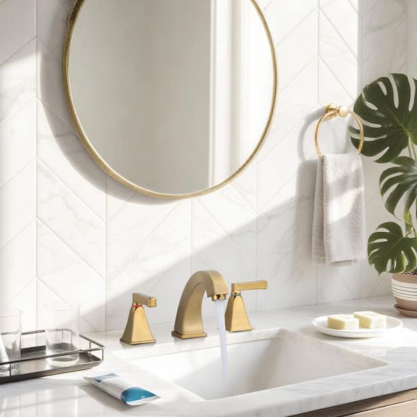 8 in. Widespread Double Handle Bathroom Faucet with Pop-Up Drain in Brushed Gold