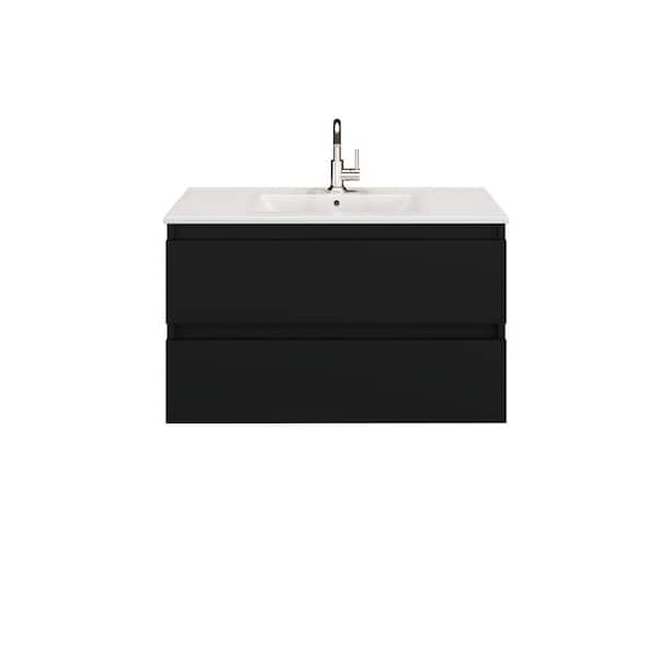 VOLPA USA AMERICAN CRAFTED VANITIES Salt 36 in. W x 18 in. D Bath Vanity in Black with Ceramic Vanity Top in White with White Basin