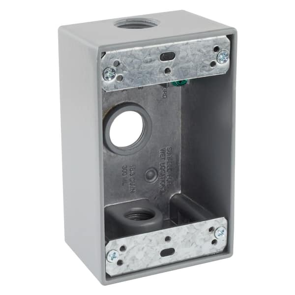 Commercial Electric 1/2 in. 1-Gang 3-Holes Weatherproof Box, Gray