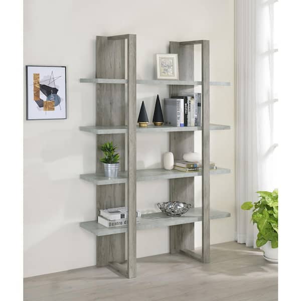 Coaster 70.75 in. Grey Driftwood and Cement Wood 4-Shelf Modern Bookcase