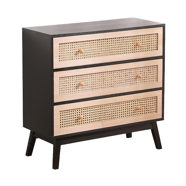 Unbranded 32 in. W x 13 in. D x 31 in. H Beige Linen Cabinet,31.5 Inch 3-Drawers Rattan Storage Cabinet Rattan Drawer, for Bedroom