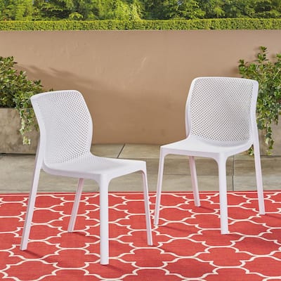 White Plastic Armless Outdoor Lounge Chairs Patio The Home Depot Outdoor Lounge Chairs, Stackable Plastic Lawn Chairs Home Depot
