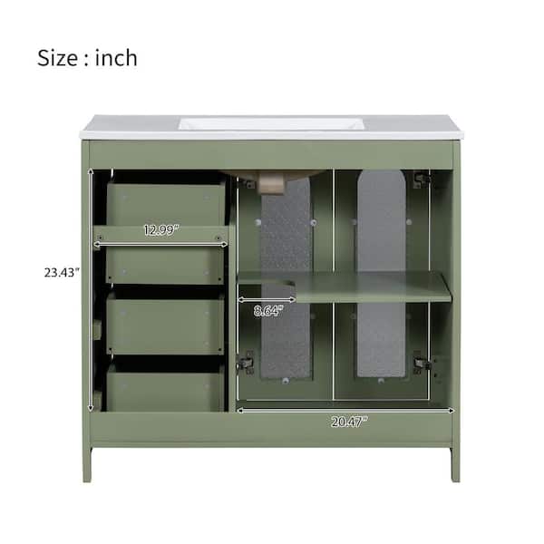 36in.W x 18 in.D x 33.86 in.H Green Bathroom Vanity Freestanding with 2 Soft Close Doors, Top Ceramic with White Basin