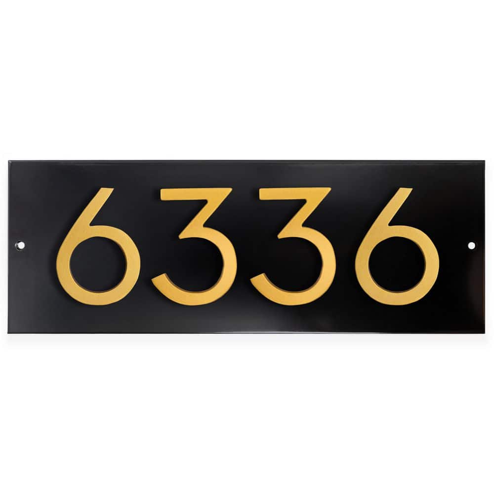 "Horizontal Floating Modern Address Plaque (4"" Numbers-4 Characters)-Black/Gold" product image for price tracking