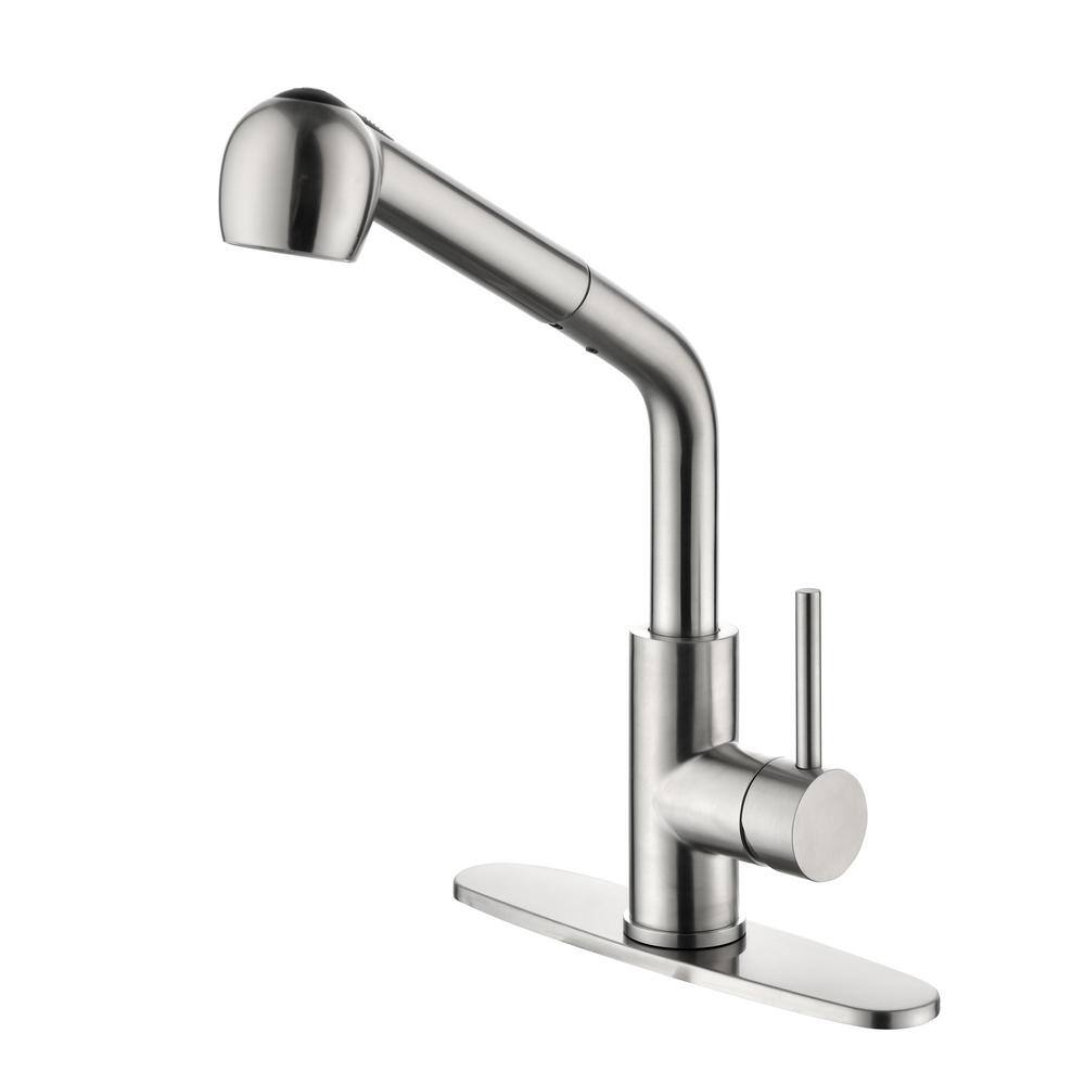 Logmey Single Handle Standard Kitchen Faucet in Brushed Nickel with